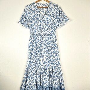 R Vivimos Floral Tiered Flutter Sleeve Maxi Dress Cottagecore